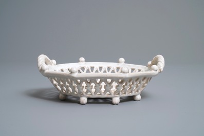 An octagonal reticulated white Delftware basket, Delft or Frankfurt, 17th C.